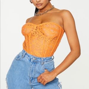 Orange Mesh Zipper corset top